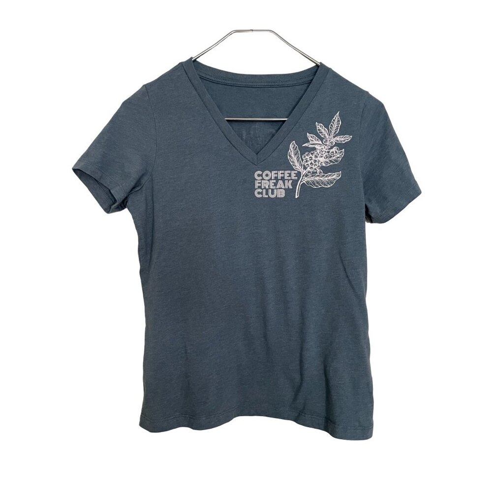 Coffee Freak Club Lincoln City Oregon Graphic V-Neck Tee - Charcoal Gray PNW